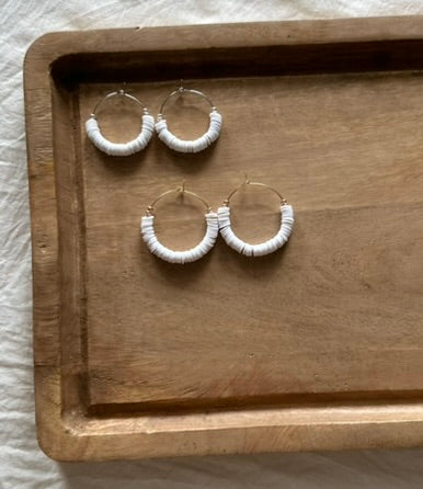 Heishi Silver Hoops