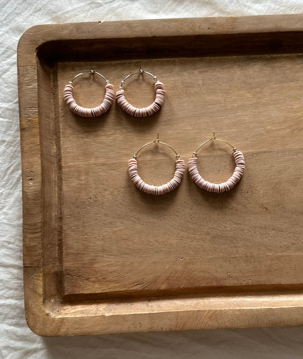 Heishi Silver Hoops